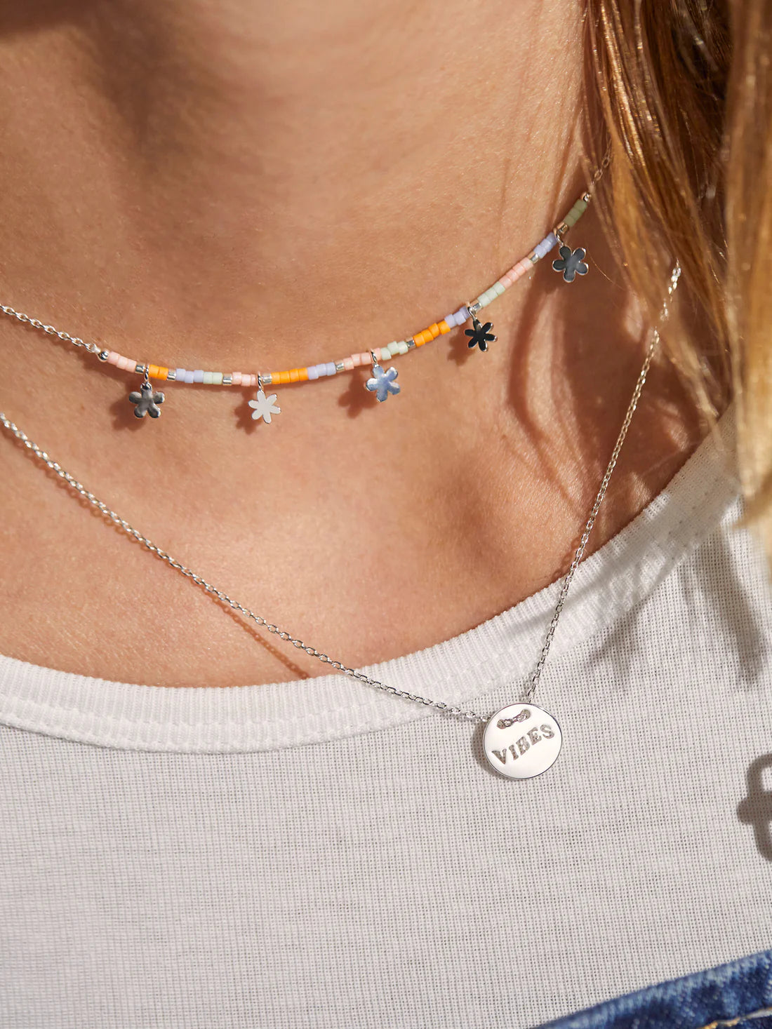 Ditsy Flower Miyuki Necklace - Silver