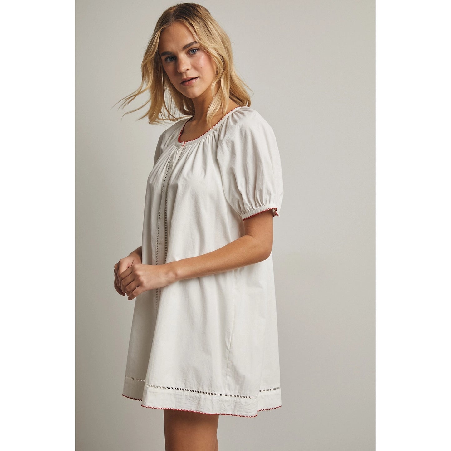 White Puff Sleeve Button-Up Mini Dress