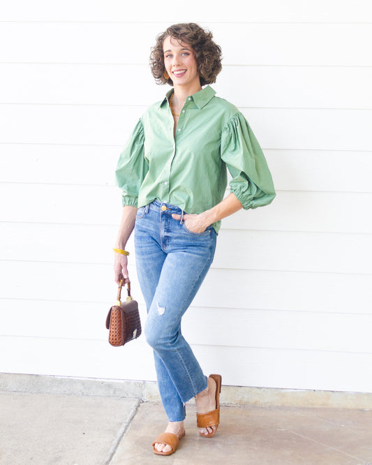 Green Poplin Top
