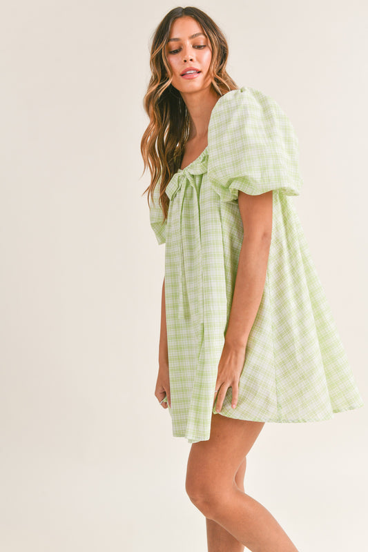 Apple Green Plaid Mini Dress