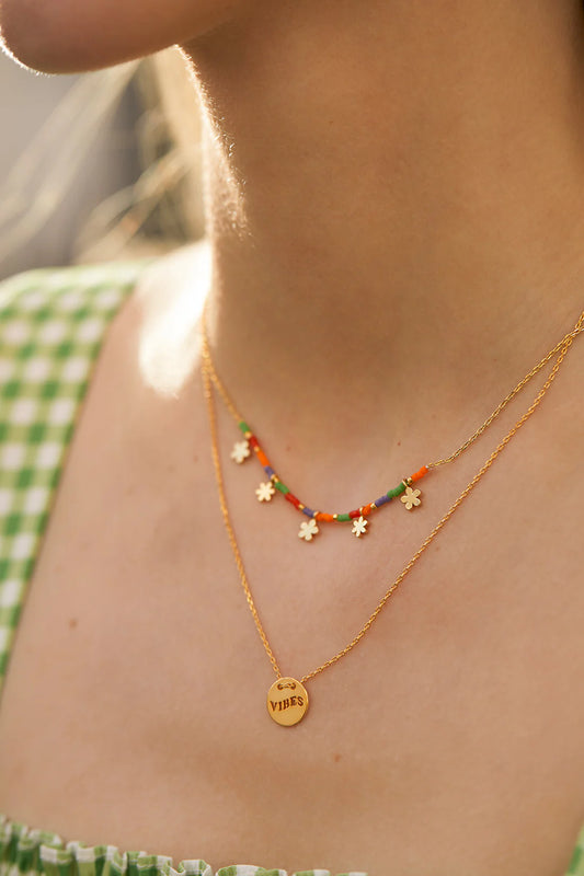 Ditsy Flower Miyuki Necklace - Gold