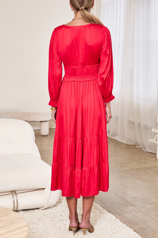 Red Pleated Midi Dress