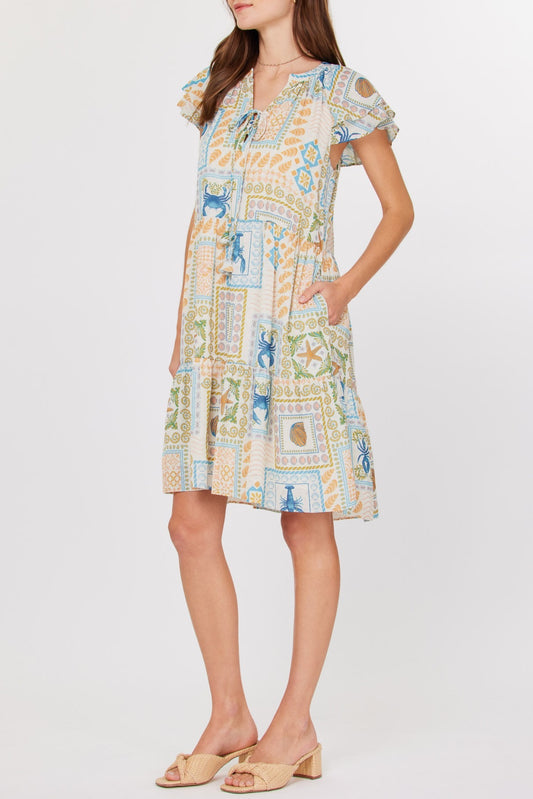 Sea Shell Fluter Slv Dress