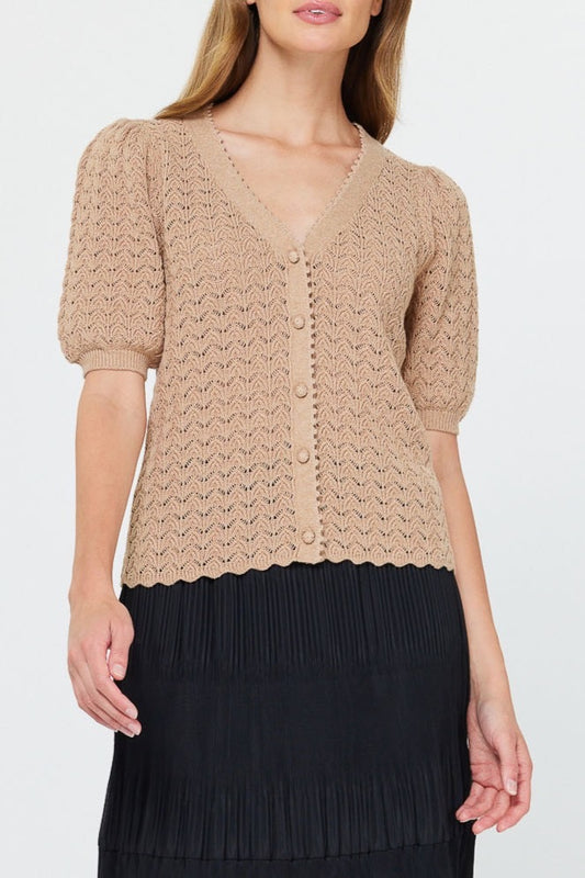 Scalloped Edge Cardigan - Taupe