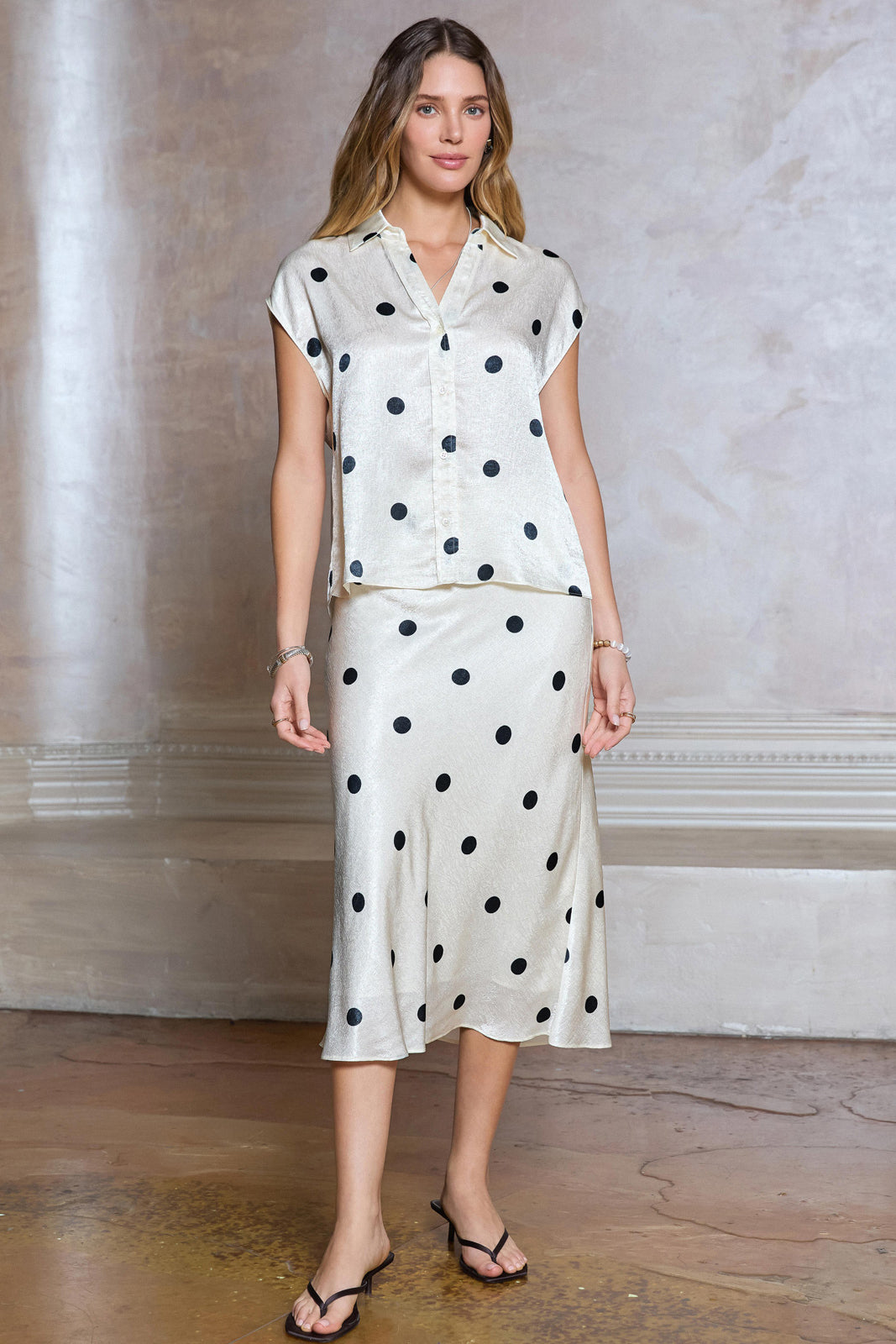Oyster Polka Dot Midi Skirt