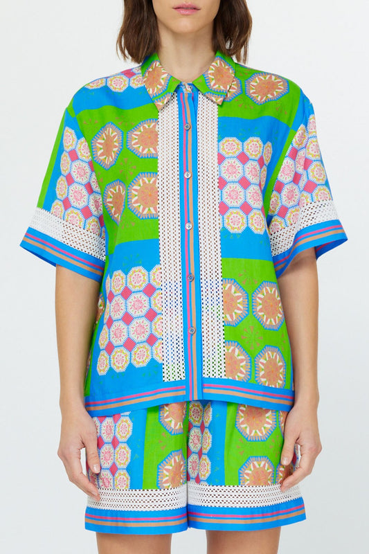 Boho Geometric Button Down Top