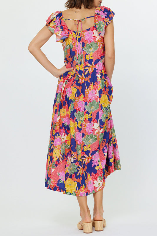 Red Multi Floral Midi Dress