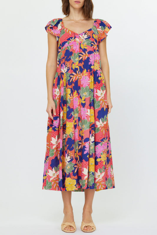 Red Multi Floral Midi Dress
