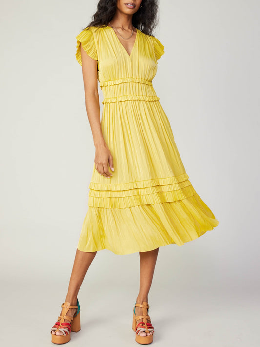 Sunny Yellow Ruffle Midi Dress