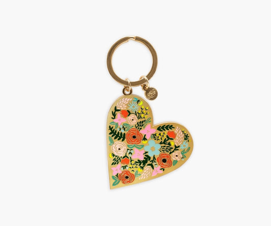 Rifle Paper Enamel Floral Heart Key Chain