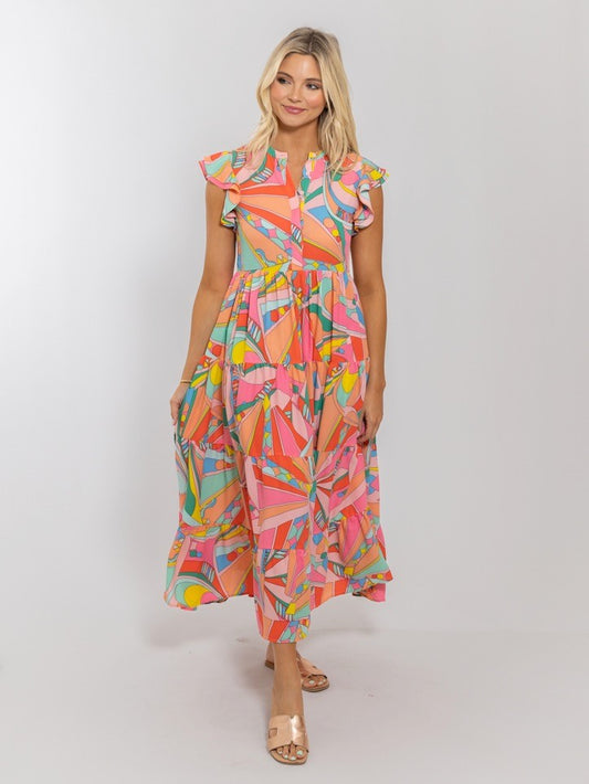 Karlie Geo Print Colorful Maxi Dress
