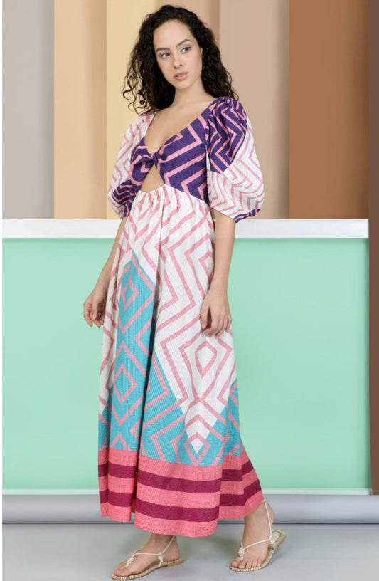 Patterned Colorblock Conditions Apply Dress