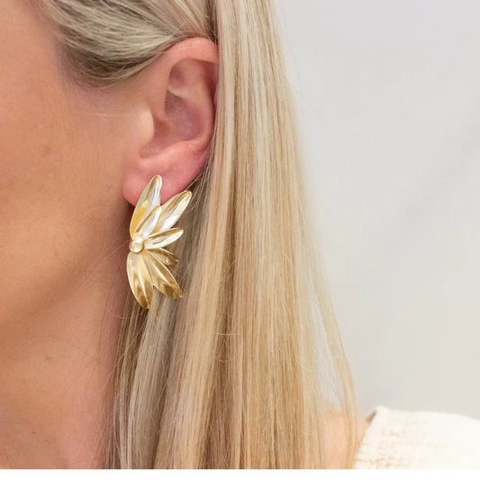 Large Elle Gold Feathered Earrings