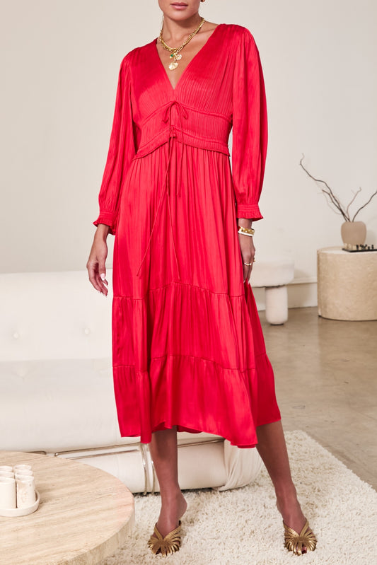 Red Pleated Midi Dress