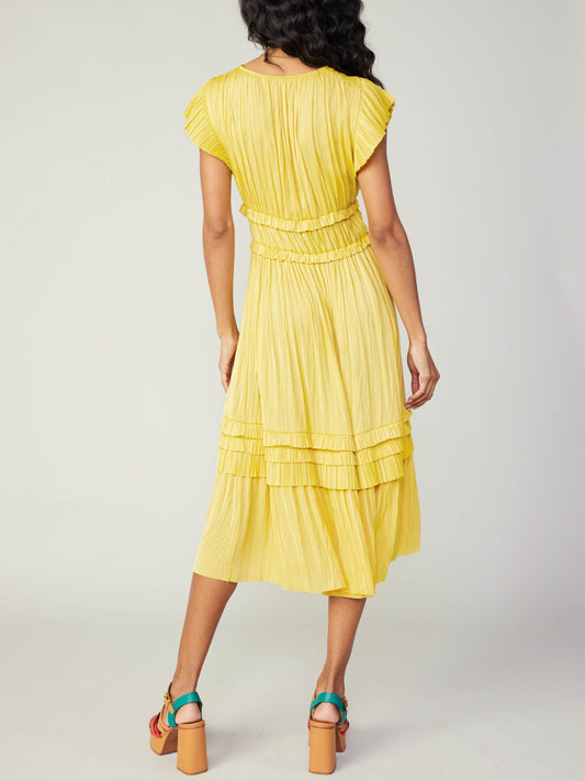 Sunny Yellow Ruffle Midi Dress