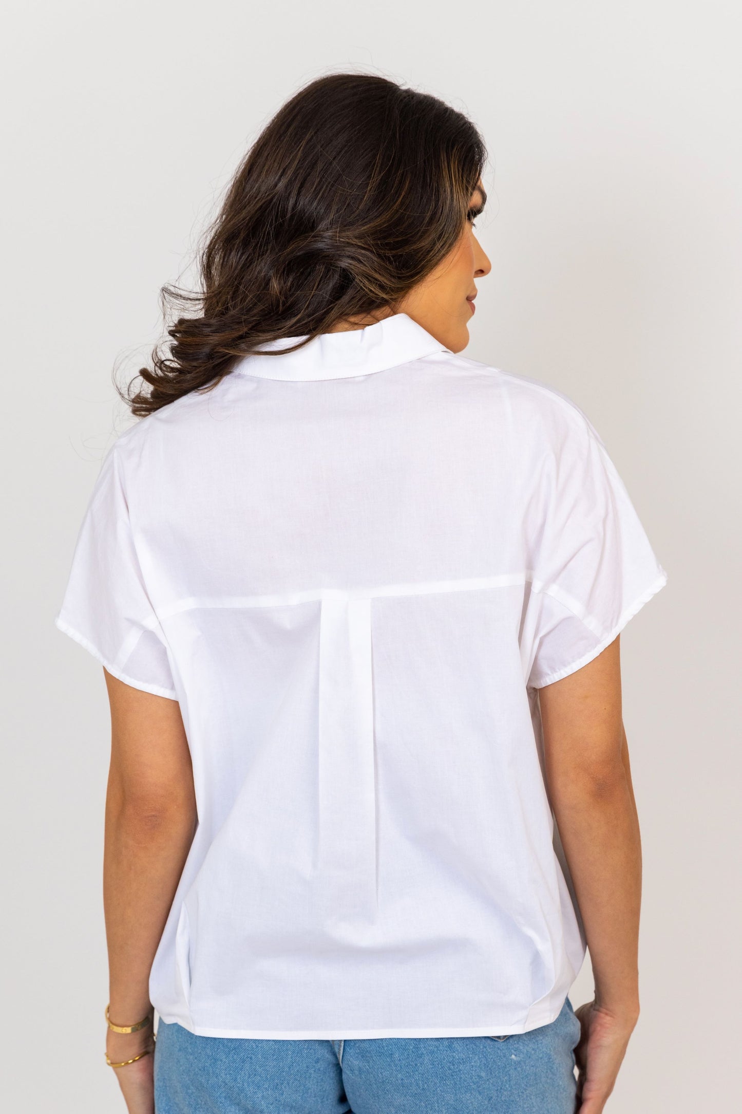 White Poplin Vneck Top