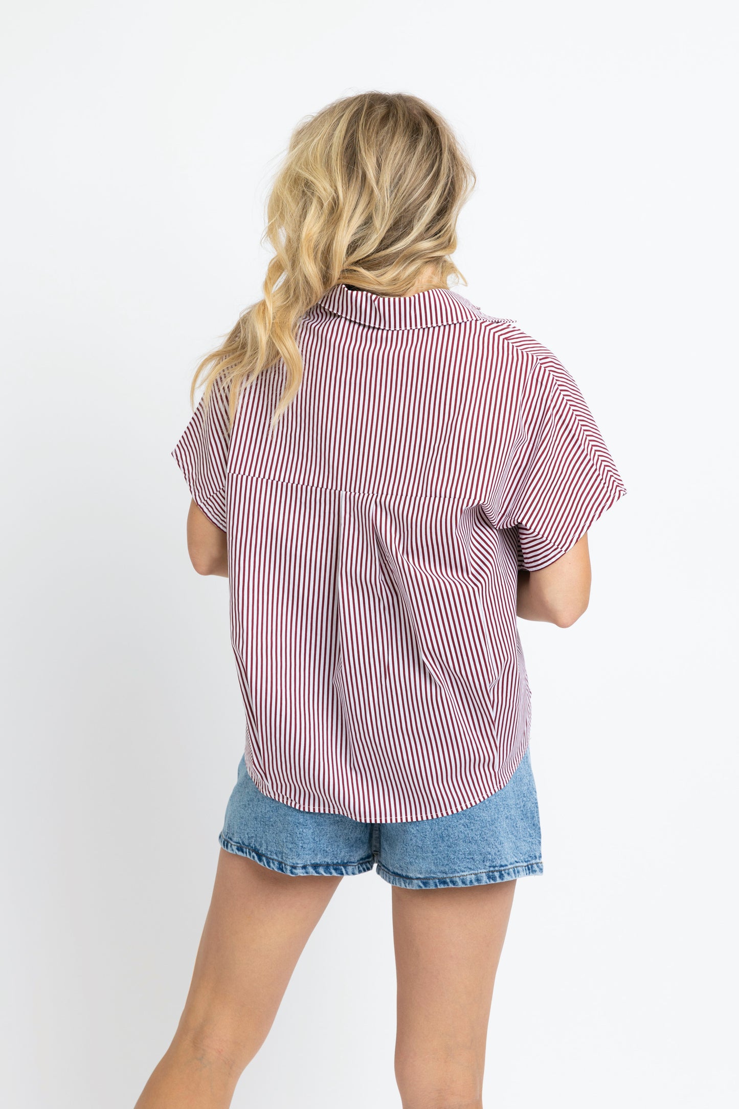 Burgundy Stripe Collar Top