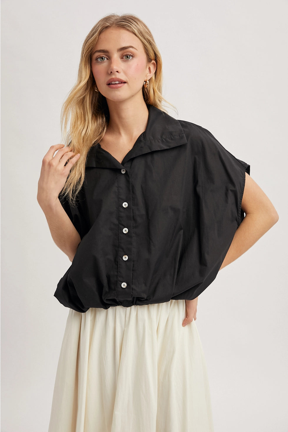 Black Bubble Hem Button Up