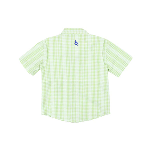Green Plaid Short Sleeve Guayabera