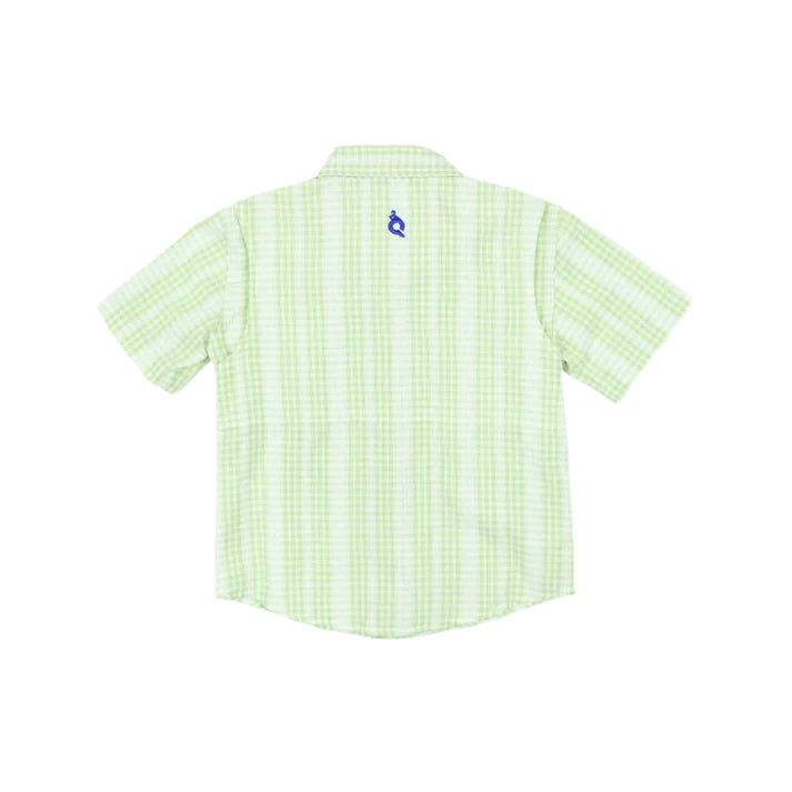 Green Plaid Short Sleeve Guayabera