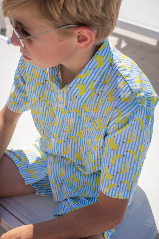 Blue Quail Boys Banana Button Down Short Sleeve Shirt