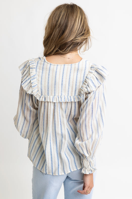Blue Stripe Ruffle Top