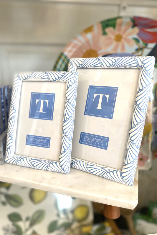 Blue and White Fan Shell Picture Frame