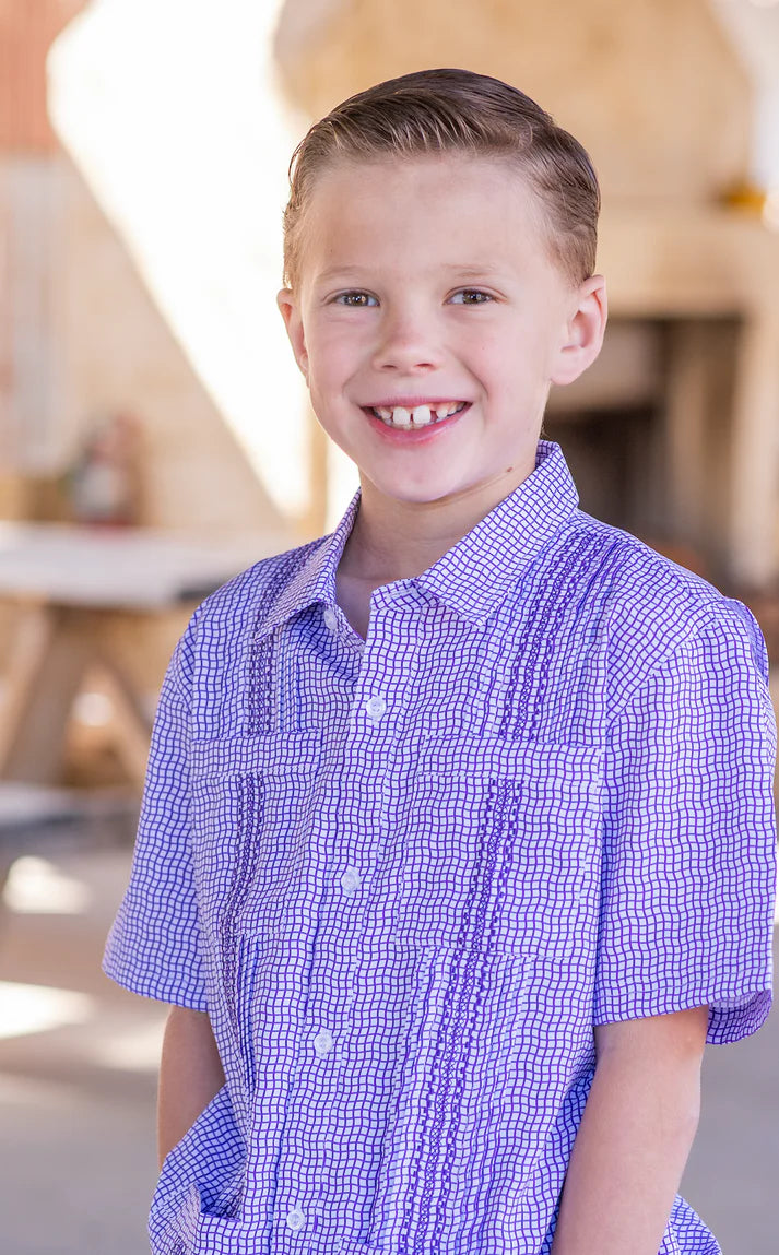 Kid's Purple Check Guayabera