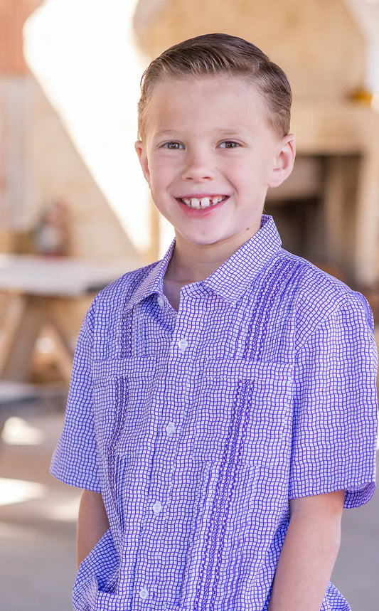 Kid's Purple Check Guayabera