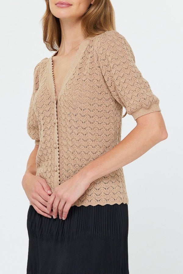 Scalloped Edge Cardigan - Taupe
