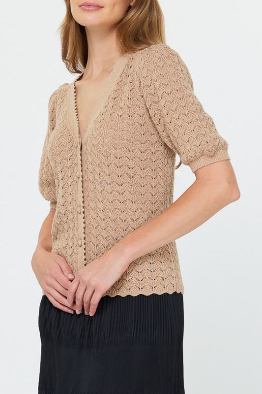 Scalloped Edge Cardigan - Taupe