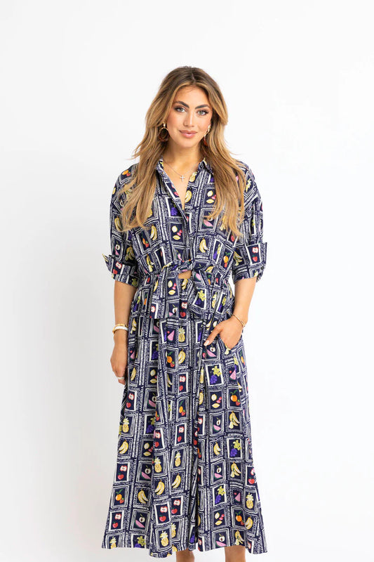 Italian Fruit Shirt Dress Maxi