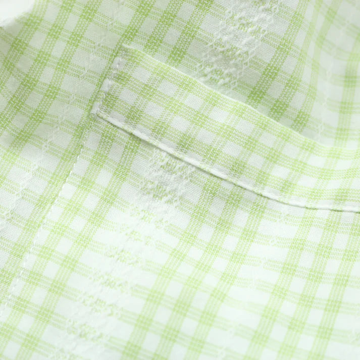 Green Plaid Short Sleeve Guayabera
