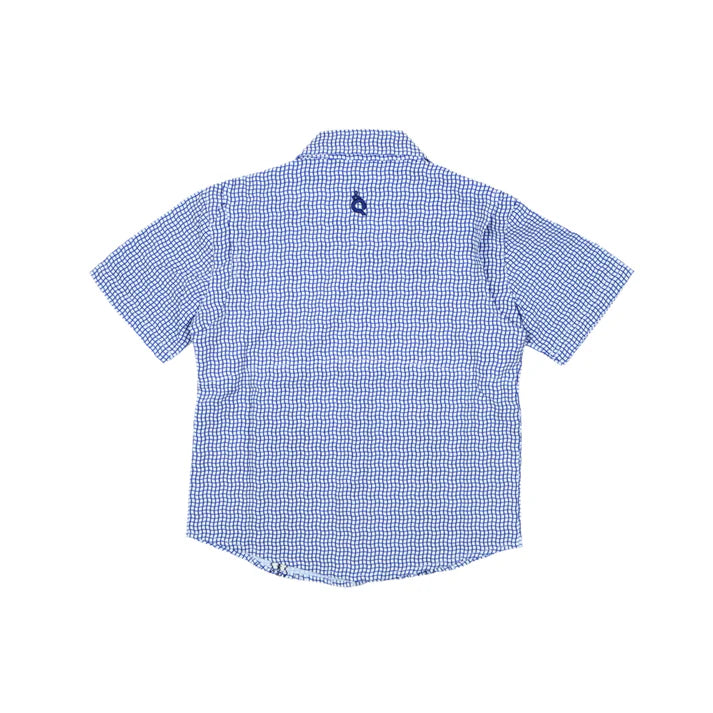 Boys Navy Check Guayabera
