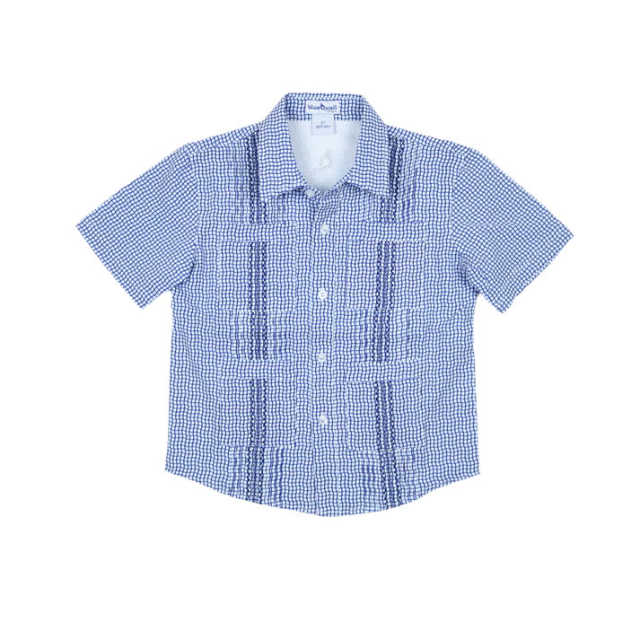 Boys Navy Check Guayabera