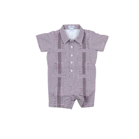 Maroon Check Guayabera Romper