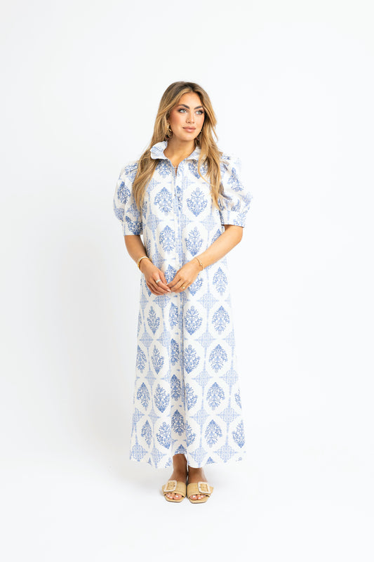 French Vintage Floral Maxi Shirt Dress 
