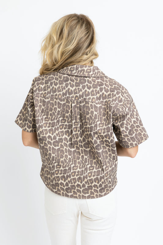 Leopard Denim Pocket Top