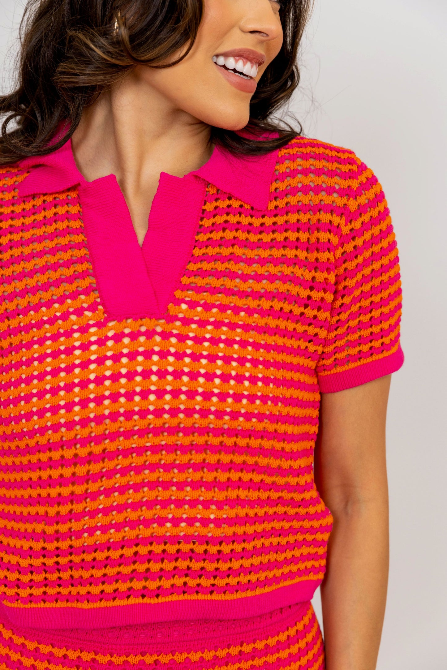 Hot Pink Color Block Crochet Top