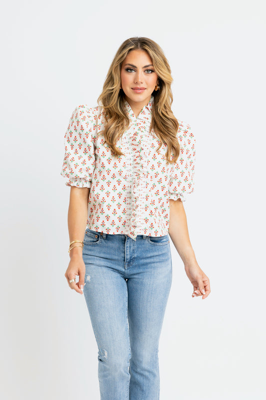 Karlie Digital Floral Ruffle Puff Slv Top