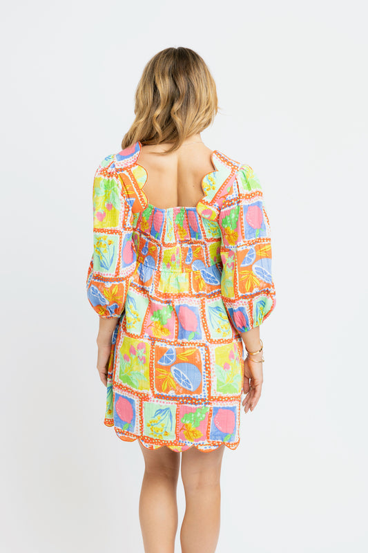Lime Fruit Gauze Scallop Dress