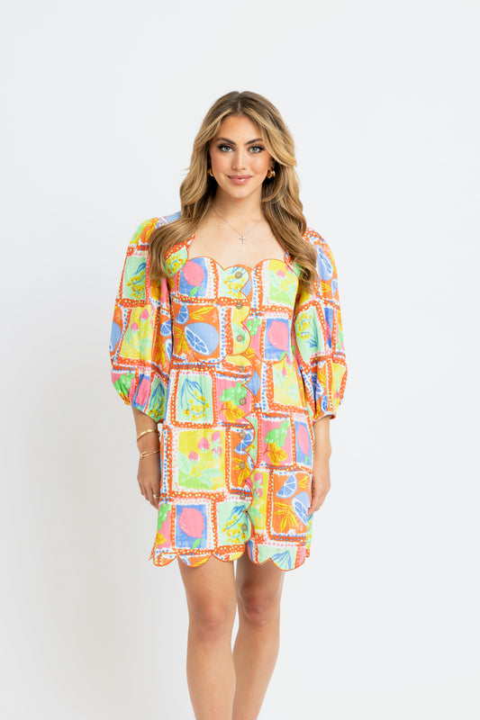 Lime Fruit Gauze Scallop Dress