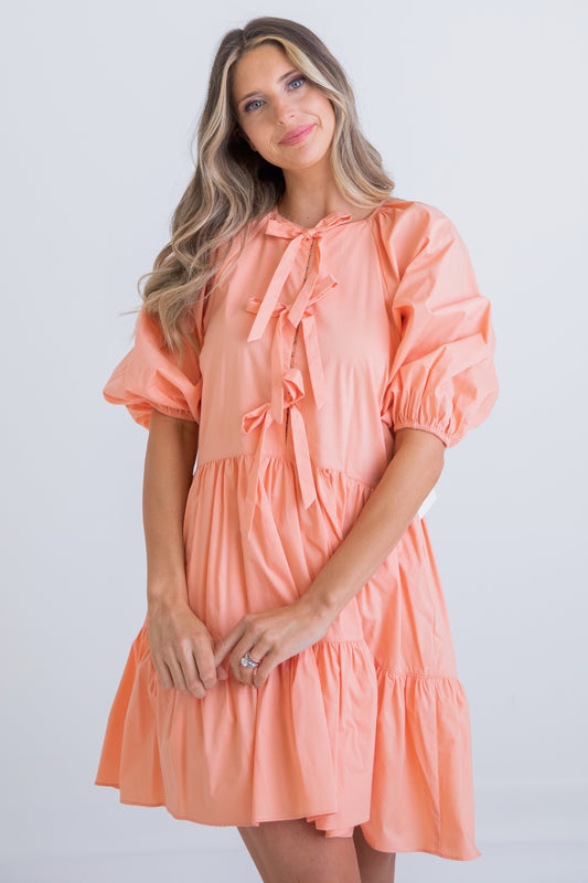 Karlie Papaya Poplin Bow Dress