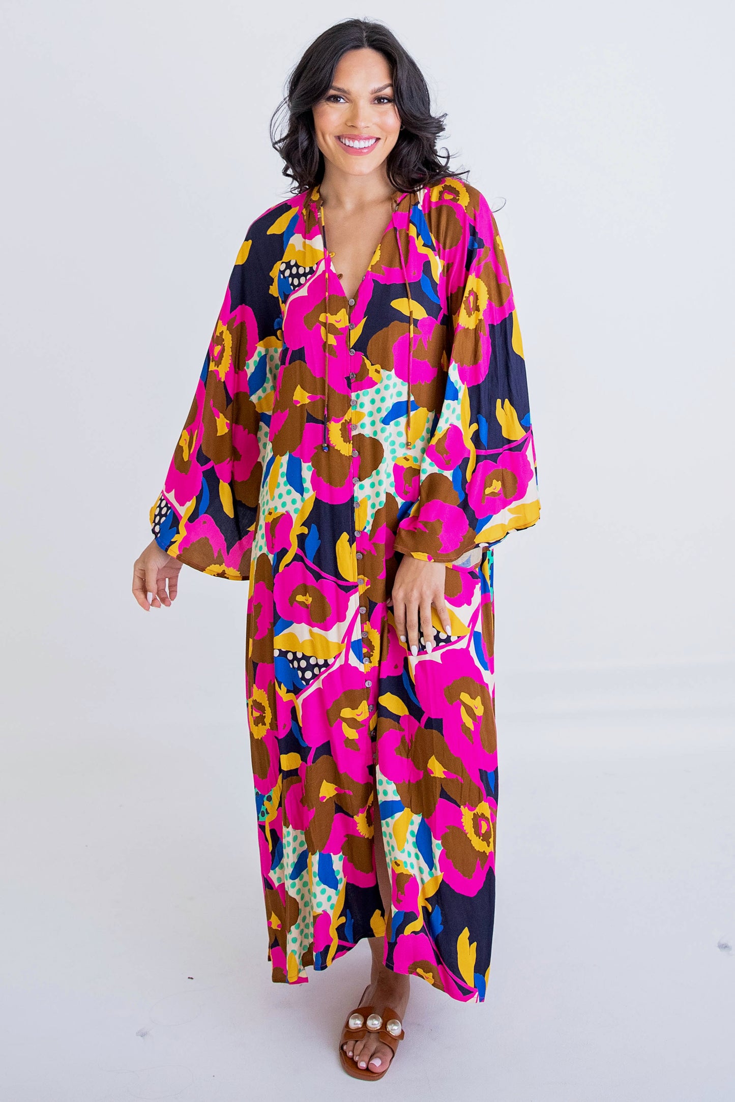 Karlie Brown Floral Dot Kaftan Dress