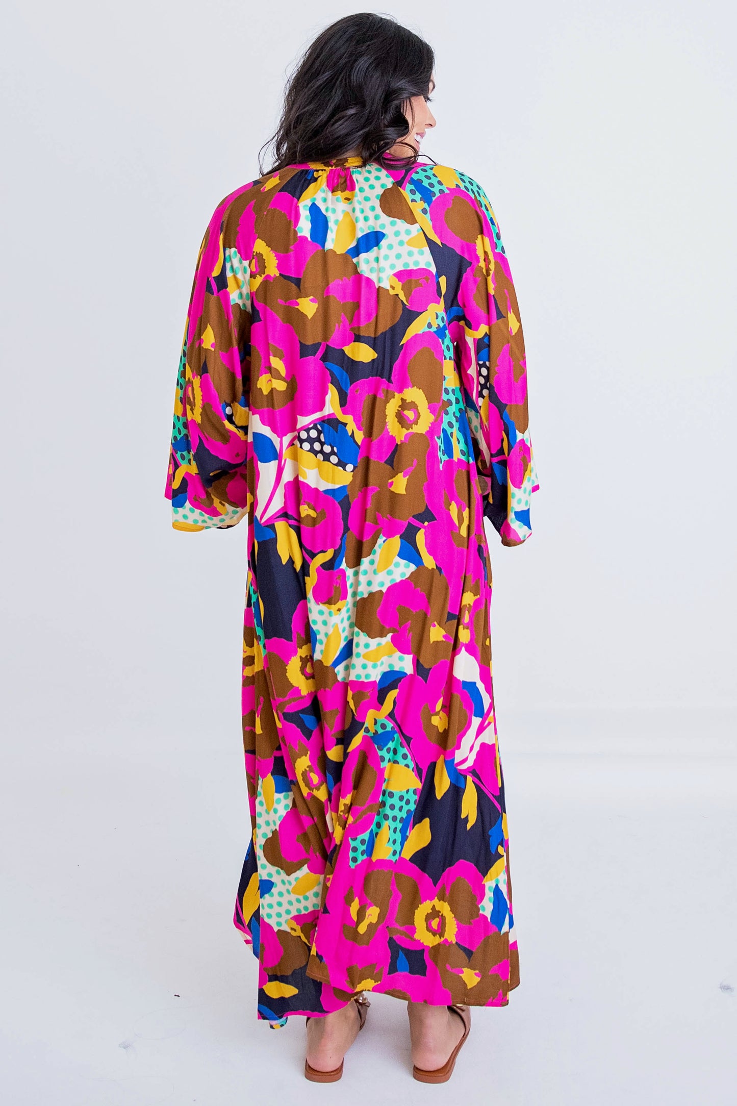 Karlie Brown Floral Dot Kaftan Dress Back View