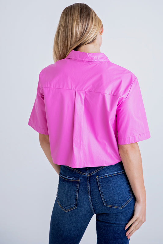 Karlie Bubblegum Pleather Camp Shirt Back View