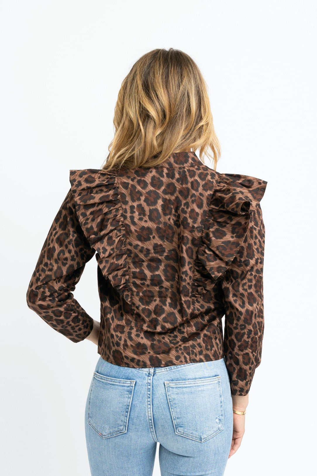 Karlie Leopard Ruffle Button Top back view