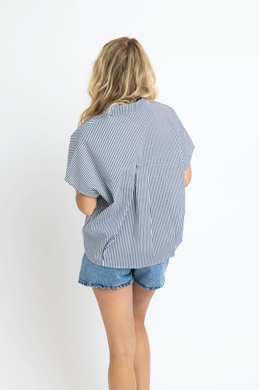 Karlie Navy Stripe V-Neck Top back view