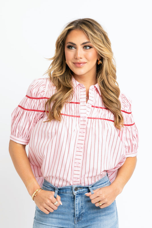 Karlie Pink Stripe Button Up Shirt