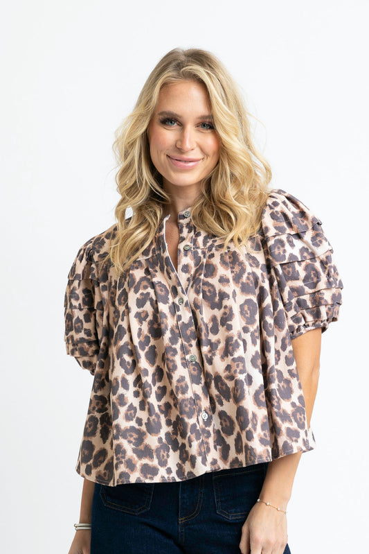 Karlie Tan Leopard Denim Top